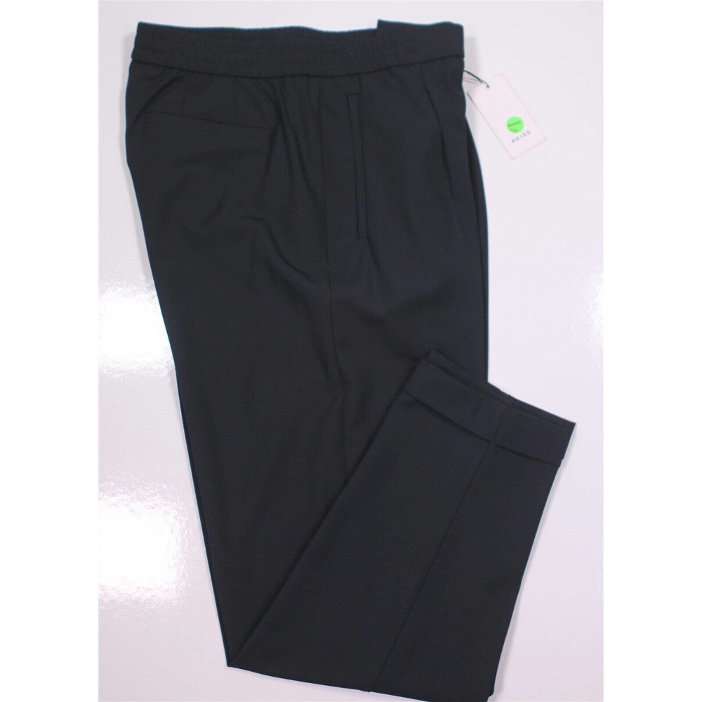 New! Reiss Navy Blue Japan Drawstring Slim-Fit Stretch-Woven Trousers Pants 32